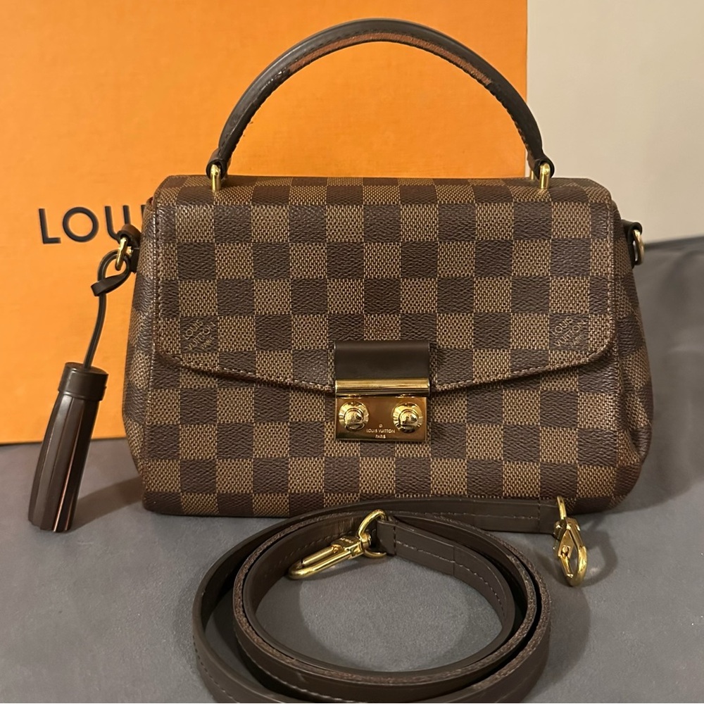 LOUIS VUITTON Damier Ebene Croisette Cross Body Top Handle Small Handbag